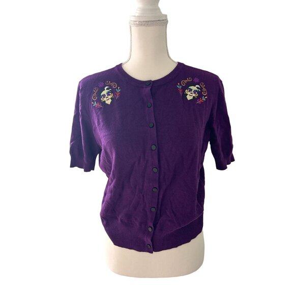 DISNEY Women’s Coco Purple Cardigan Sweater Size Medium - Picture 3 of 4